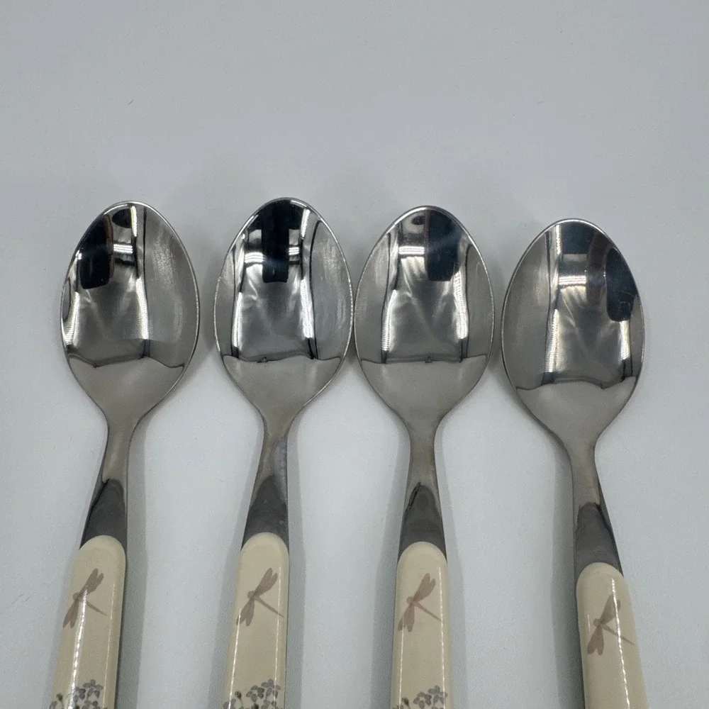 4 Pfaltzgraff Flower Garden Soup‎ Table Spoons Plastic/Stainless